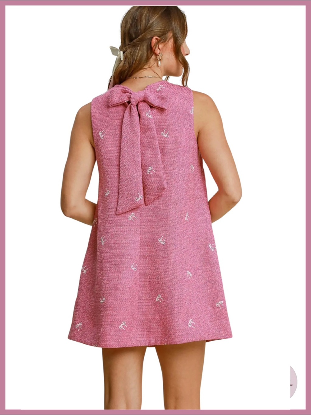 NWT Pink Tweed Mini Bow Shift Dress - Medium - Picture 3 of 9